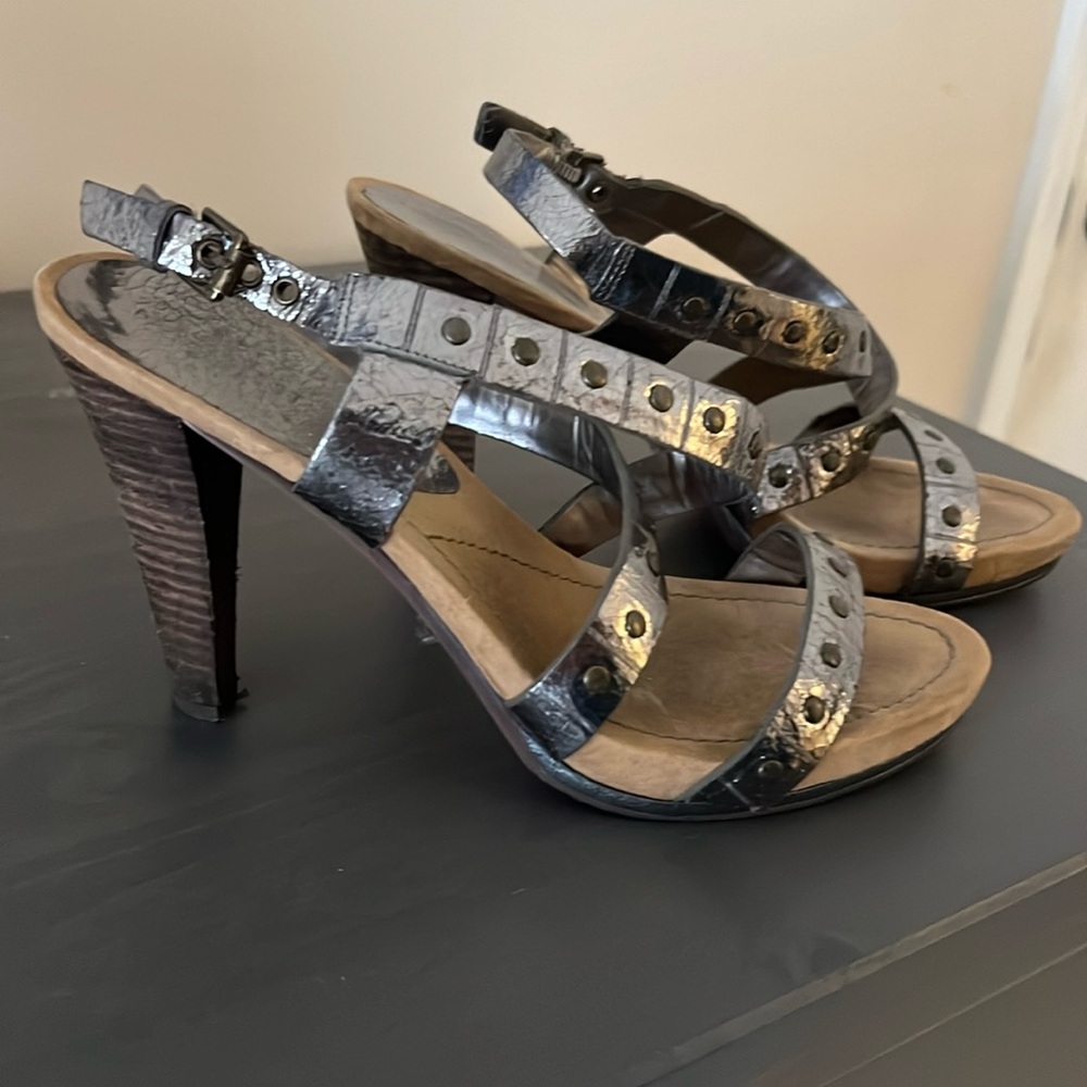 Nine West silver strap heels, size 8.5